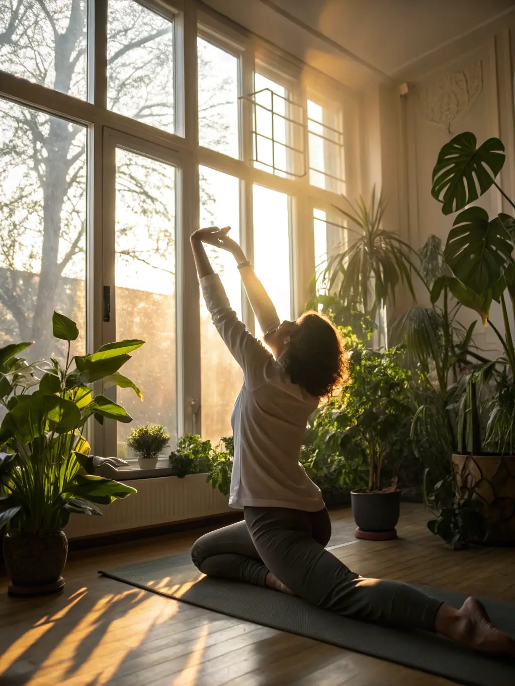 Image of a person stretching, representing the 'Bienestar' category.